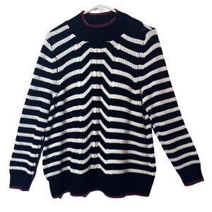 Loft Sweater Womens Size XL Blue White Stripe Pullover Long Sleeve Cotton